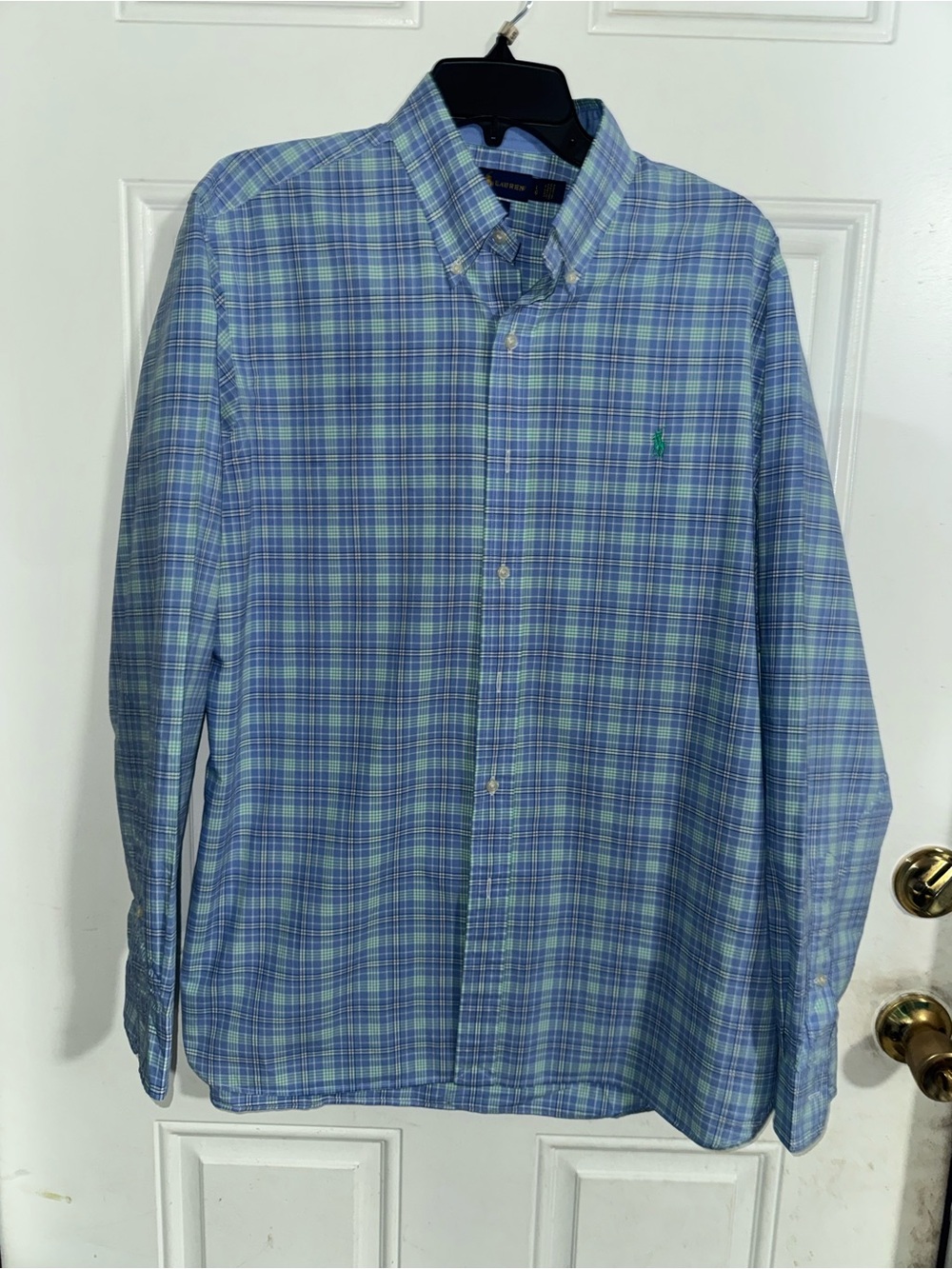 Ralph Lauren Light Blue and Light Green Plaid Button-Down Shirt